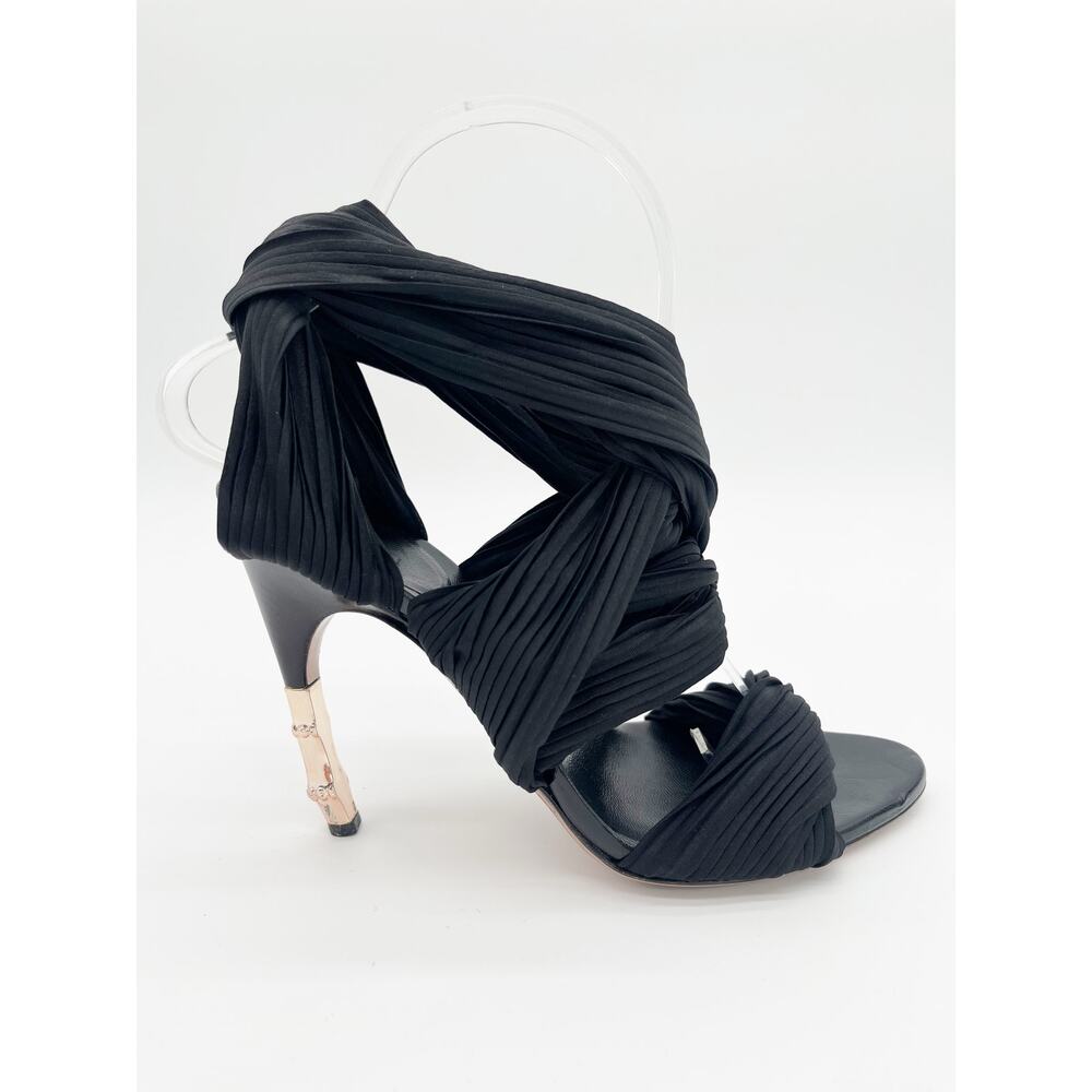 Gucci 2004 Runway Tom Ford Black Jersey Wrap Bamboo Heel Sandal Heels EU 36